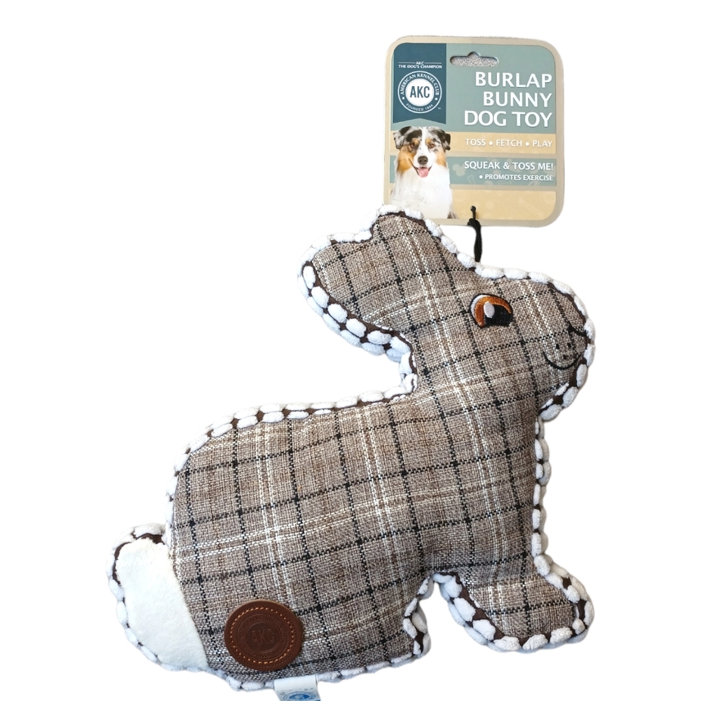 •American Kennel Club Burlap Bunny Dog  squeaky Fetch Toy